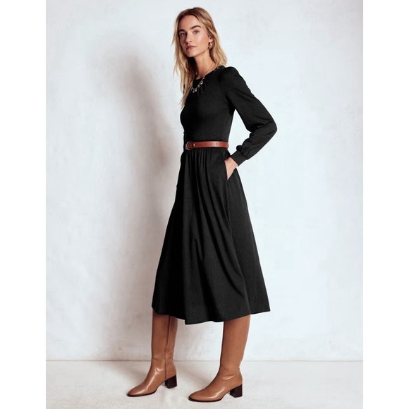 Boden Dresses & Skirts - Boden Women's  Alexandra Black Jersey Midi Dress Long Sleeve Minimalist Guest 6R